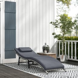 image-Outsunny Folding Rattan Sun Lounger Outdoor Chair with Cushion and Pillow, Grey