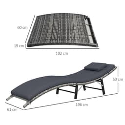 image-Outsunny Folding Rattan Sun Lounger Outdoor Chair with Cushion and Pillow, Grey