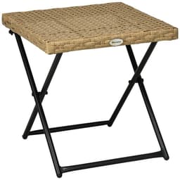 image-Outsunny Folding Square Rattan Coffee Table, Steel Frame Bistro Garden Natural