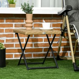 image-Outsunny Folding Square Rattan Coffee Table, Steel Frame Bistro Garden Natural