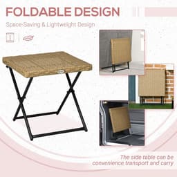 image-Outsunny Folding Square Rattan Coffee Table, Steel Frame Bistro Garden Natural
