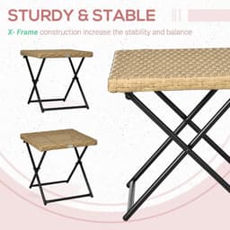 image-Outsunny Folding Square Rattan Coffee Table, Steel Frame Bistro Garden Natural