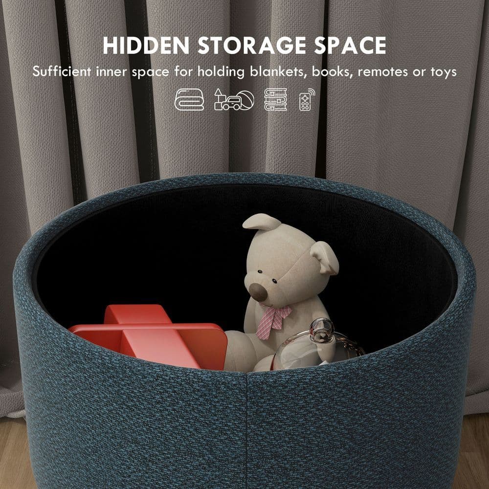 image-HOMCOM Storage Ottoman, Round Stool Chair with Cushioned Top, Hidden Space