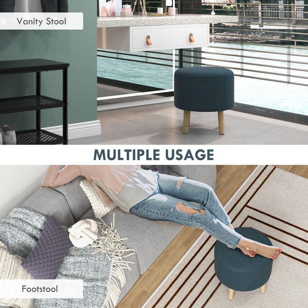 image-HOMCOM Storage Ottoman, Round Stool Chair with Cushioned Top, Hidden Space