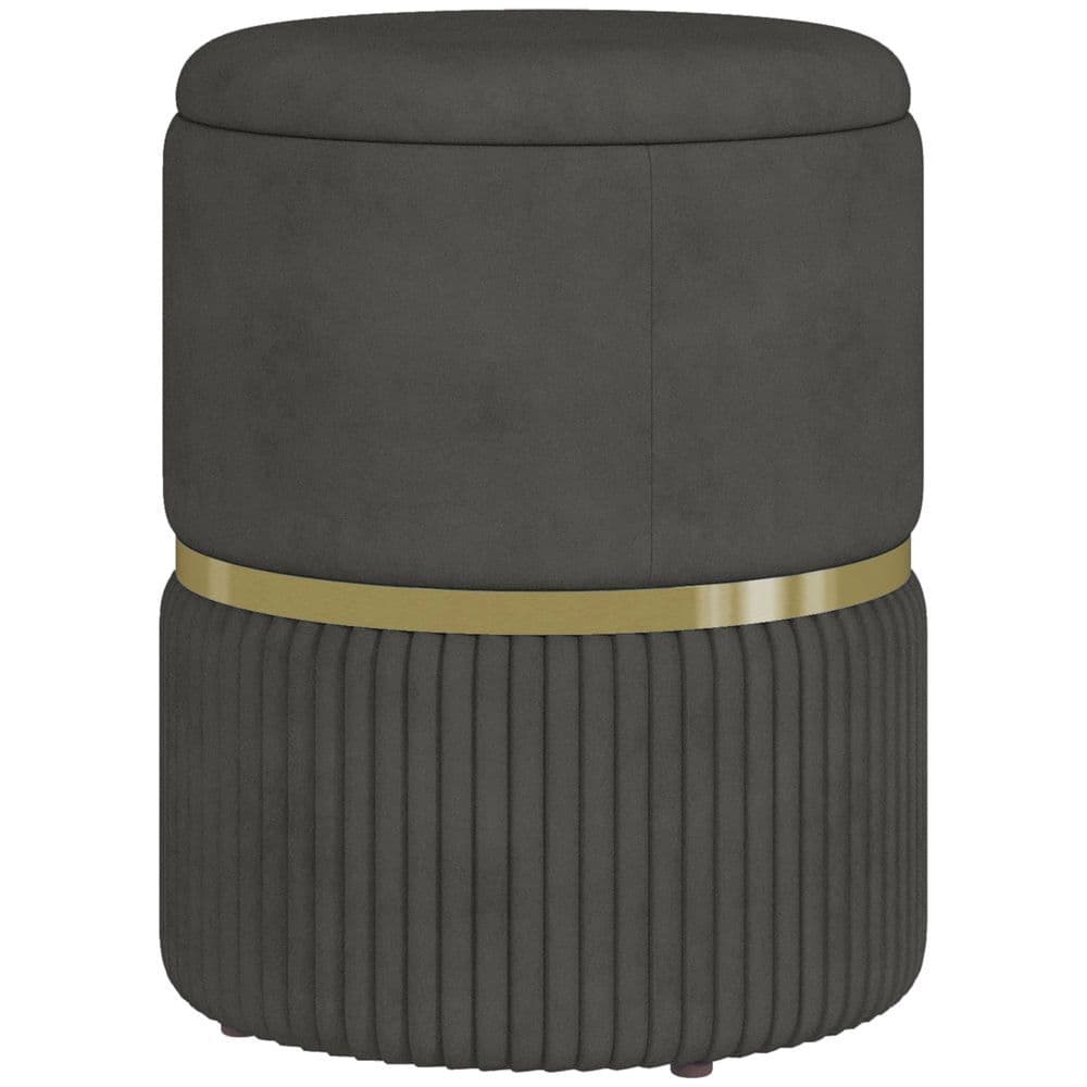 image-HOMCOM Round Pouffe, Storage Footstool with Cushioned Top, Hidden Space
