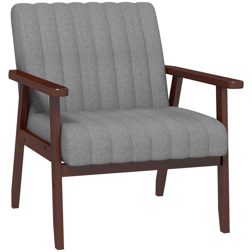 image-HOMCOM Modern Accent Chair Upholstered Armchair for Bedroom Living Room Grey