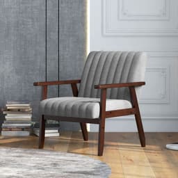 image-HOMCOM Modern Accent Chair Upholstered Armchair for Bedroom Living Room Grey