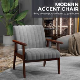 image-HOMCOM Modern Accent Chair Upholstered Armchair for Bedroom Living Room Grey