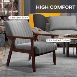 image-HOMCOM Modern Accent Chair Upholstered Armchair for Bedroom Living Room Grey
