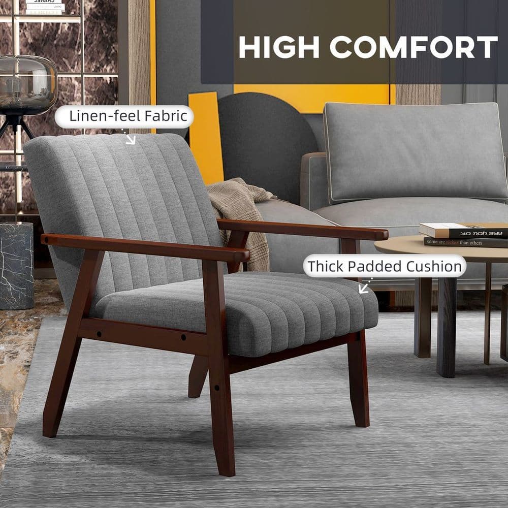 image-HOMCOM Modern Accent Chair Upholstered Armchair for Bedroom Living Room Grey