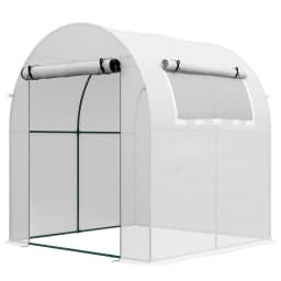 image-Outsunny Walk in Polytunnel Greenhouse with Roll-up Window and Door, White