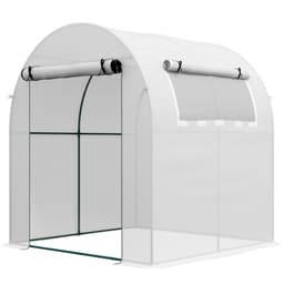 image-Outsunny Walk in Polytunnel Greenhouse with Roll-up Window and Door, White
