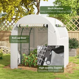 image-Outsunny Walk in Polytunnel Greenhouse with Roll-up Window and Door, White