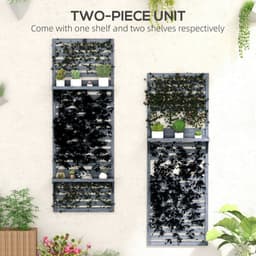 image-Outsunny Wall Mounted Plant Stands Set of 2 with Shelves and Slatted Trellis