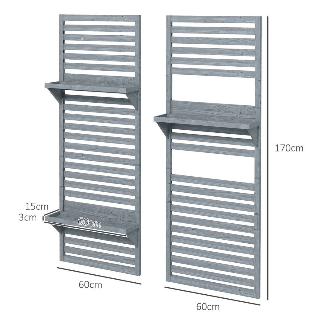 image-Outsunny Wall Mounted Plant Stands Set of 2 with Shelves and Slatted Trellis