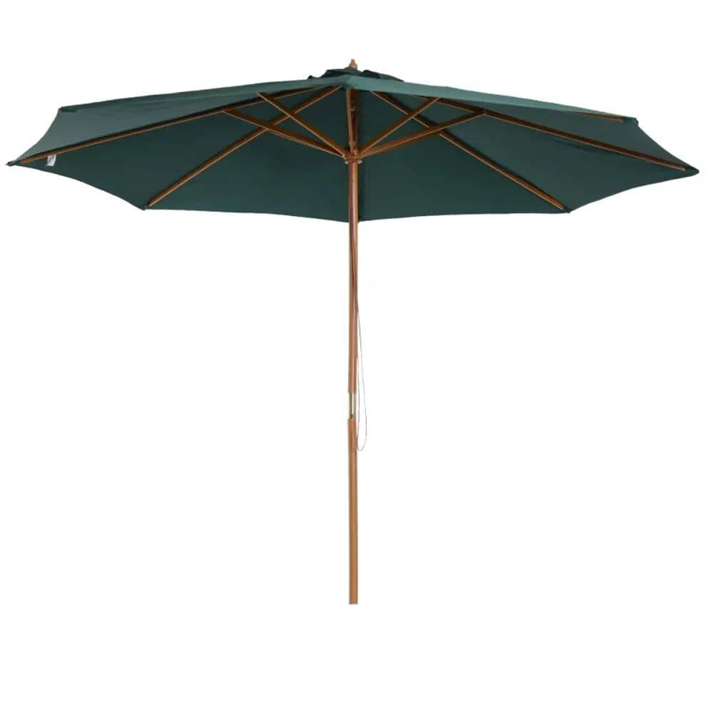 image-Outsunny Wooden Garden Parasol with Rope Pulley Mechanism and 8 Ribs Dark Green