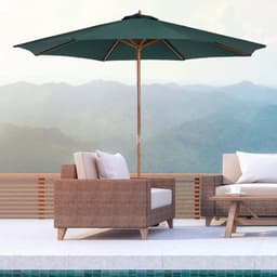 image-Outsunny Wooden Garden Parasol with Rope Pulley Mechanism and 8 Ribs Dark Green