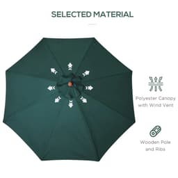 image-Outsunny Wooden Garden Parasol with Rope Pulley Mechanism and 8 Ribs Dark Green