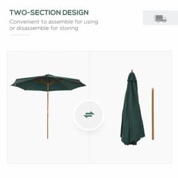 image-Outsunny Wooden Garden Parasol with Rope Pulley Mechanism and 8 Ribs Dark Green