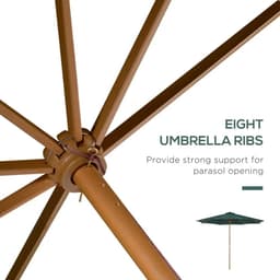 image-Outsunny Wooden Garden Parasol with Rope Pulley Mechanism and 8 Ribs Dark Green