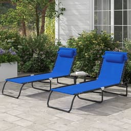 image-Outsunny 2 Pcs Folding Beach Chair Chaise Lounge 4 Adjustable Positions, Blue
