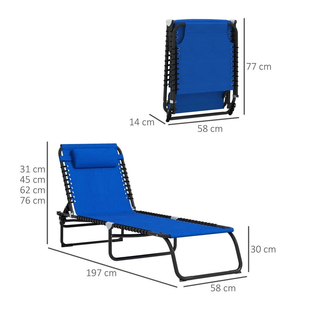 image-Outsunny 2 Pcs Folding Beach Chair Chaise Lounge 4 Adjustable Positions, Blue