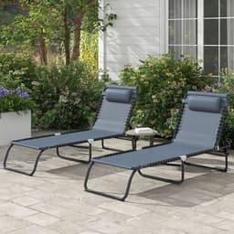 image-Outsunny 2 Pcs Folding Beach Chair Chaise Lounge 4 Adjustable Positions, Grey
