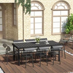 image-Outsunny Garden Dining Table for 8, Aluminium Frame for Patio, Lawn, Black