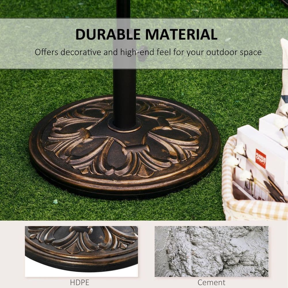 image-Outsunny 13KG Round Parasol Base Heavy Duty Cement Stand Umbrella Holder Bronze