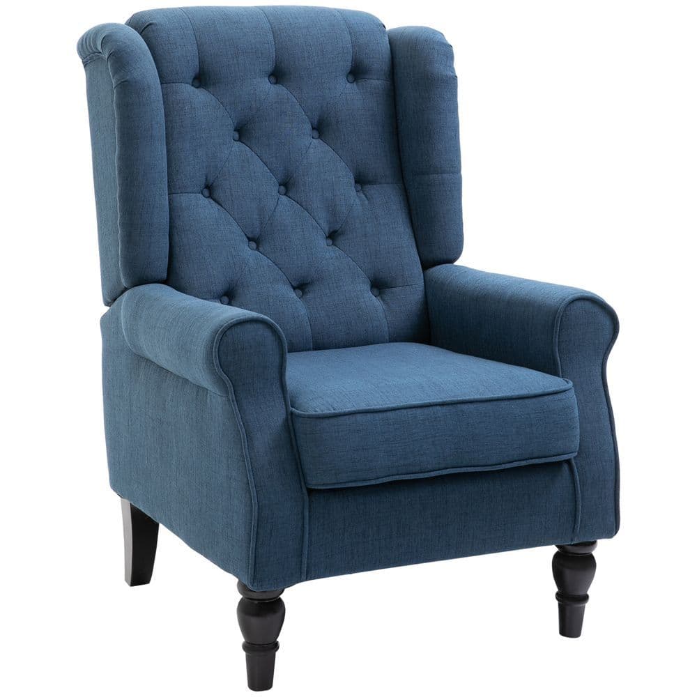 image-HOMCOM Accent Armchair Home Furniture Retro Tufted Club Wood Fabric Blue
