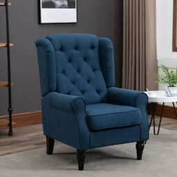 image-HOMCOM Accent Armchair Home Furniture Retro Tufted Club Wood Fabric Blue