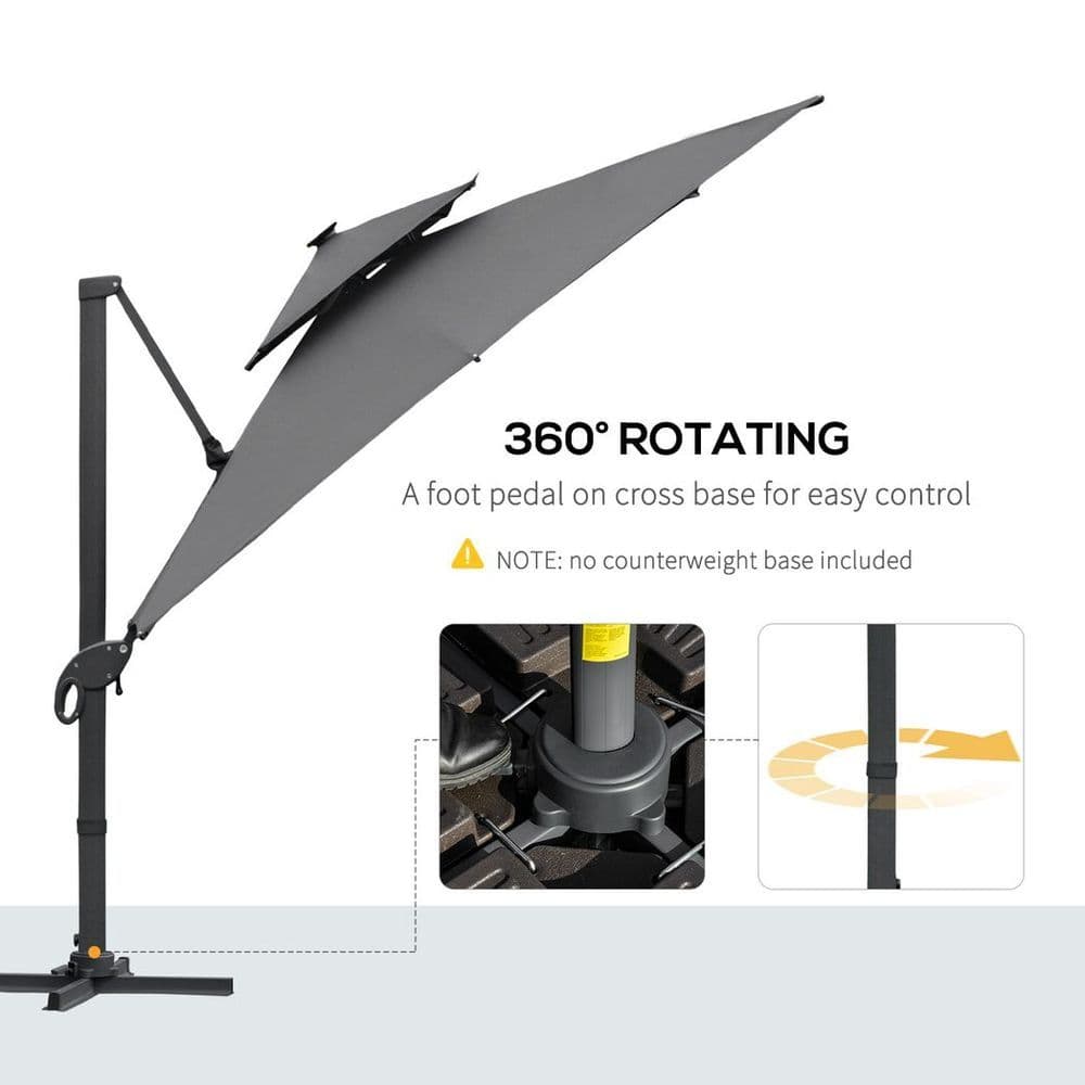 image-Outsunny 3 x 3(m) Cantilever Umbrella Power Bank Solar Cold Light Dark Grey