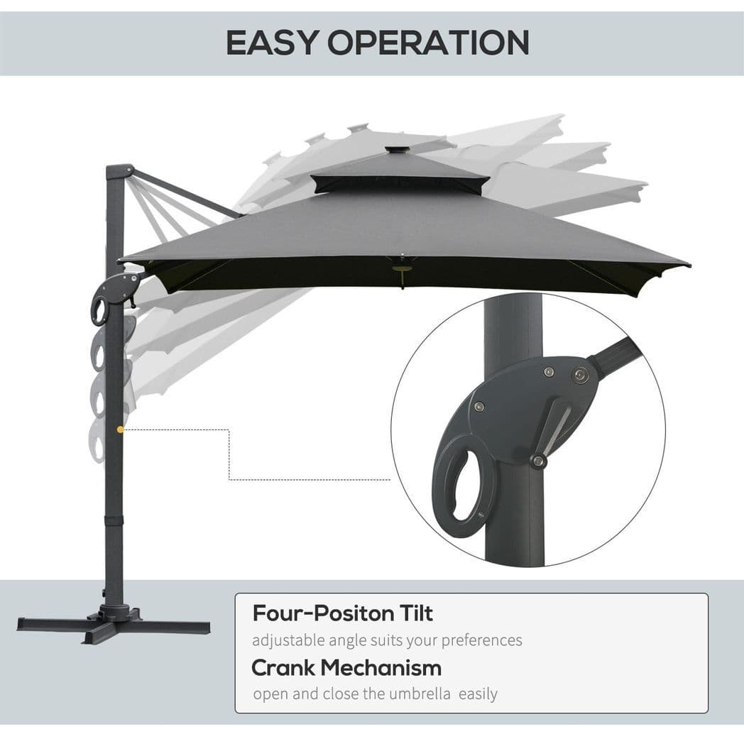 image-Outsunny 3 x 3(m) Cantilever Umbrella Power Bank Solar Cold Light Dark Grey