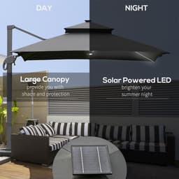 image-Outsunny 3 x 3(m) Cantilever Umbrella Power Bank Solar Cold Light Dark Grey