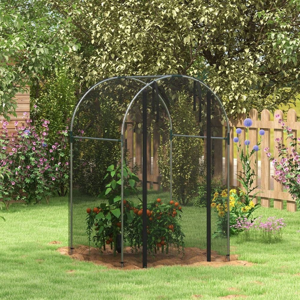 image-Outsunny Fruit Cage, Plant Protection Tent, 1.2 x 1.2 x 1.9m, Black