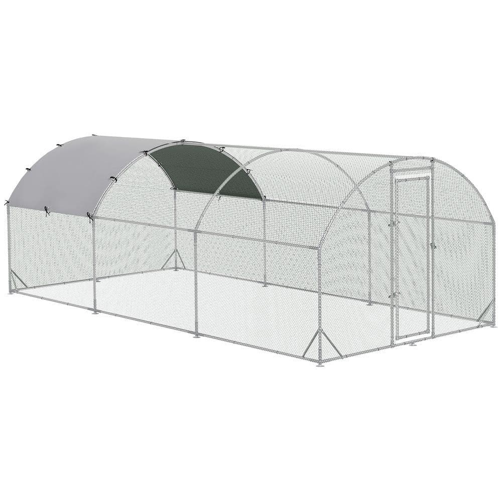 image-PawHut Walk-In Chicken Run Galvanised Chicken Coop with Cover 2.8 x 1.9 x 2m