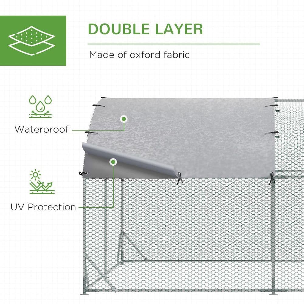 image-PawHut Walk-In Chicken Run Galvanised Chicken Coop with Cover 2.8 x 1.9 x 2m