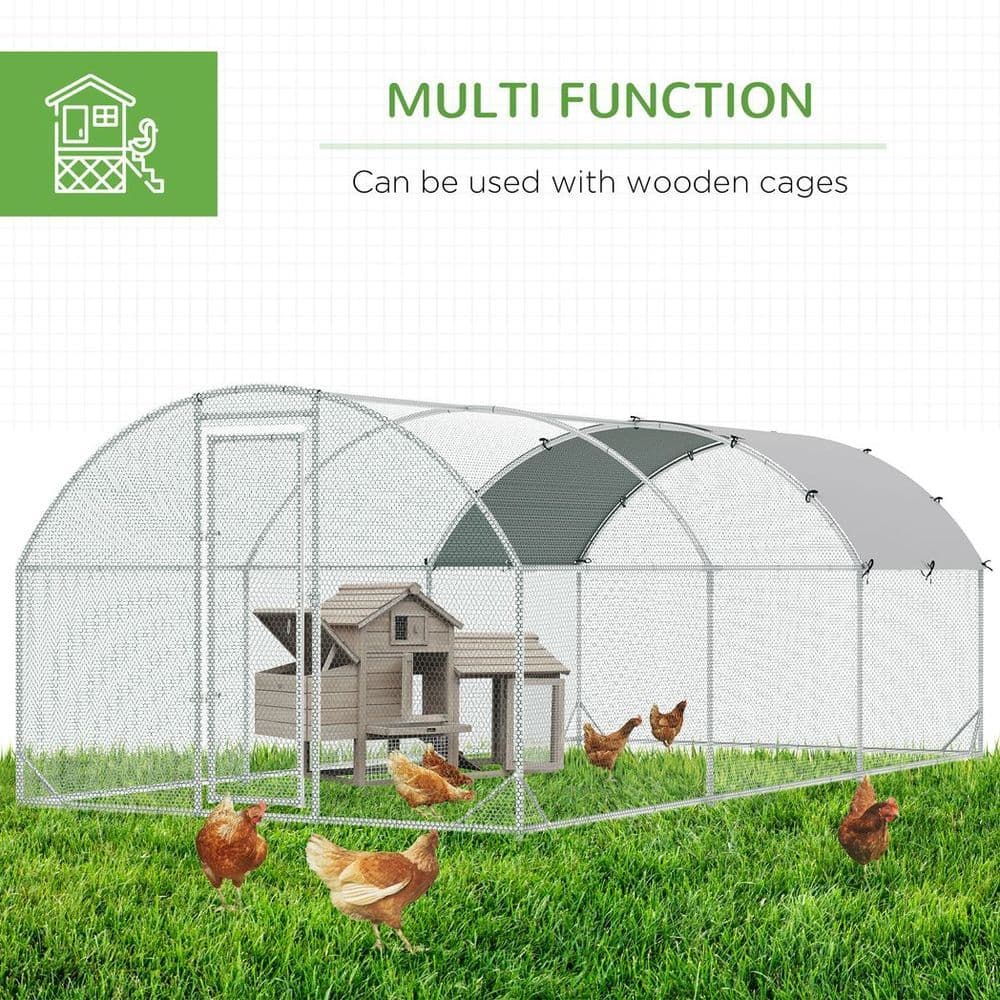 image-PawHut Walk-In Chicken Run Galvanised Chicken Coop with Cover 2.8 x 1.9 x 2m