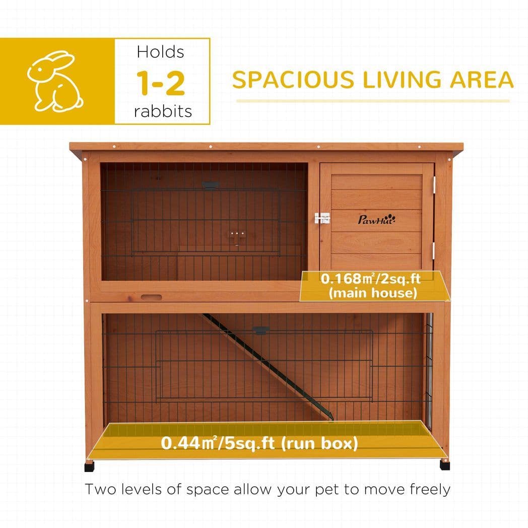 image-PawHut Wooden Rabbit Hutch Antiseptic Outdoor, for 1-2 Rabbits, Orange