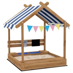 image-Outsunny Sand Pit with Canopy, Blackboard, Toys, Sink, Seats, Flags for Kids