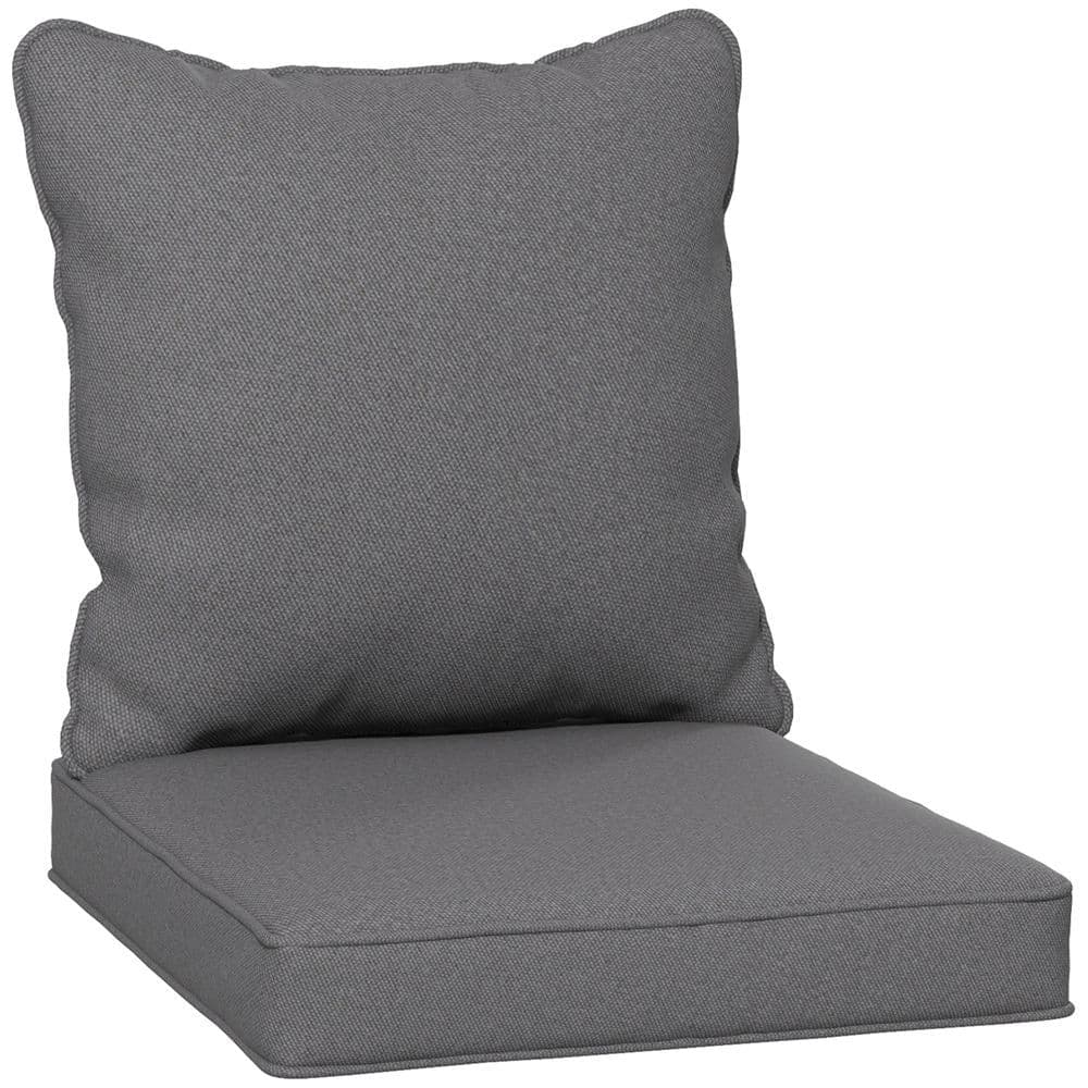 image-Outsunny One-piece Outdoor Back and Seat Cushion for Garden, Charcoal Grey