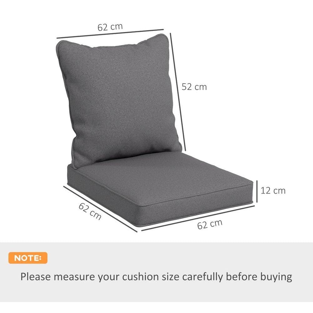 image-Outsunny One-piece Outdoor Back and Seat Cushion for Garden, Charcoal Grey