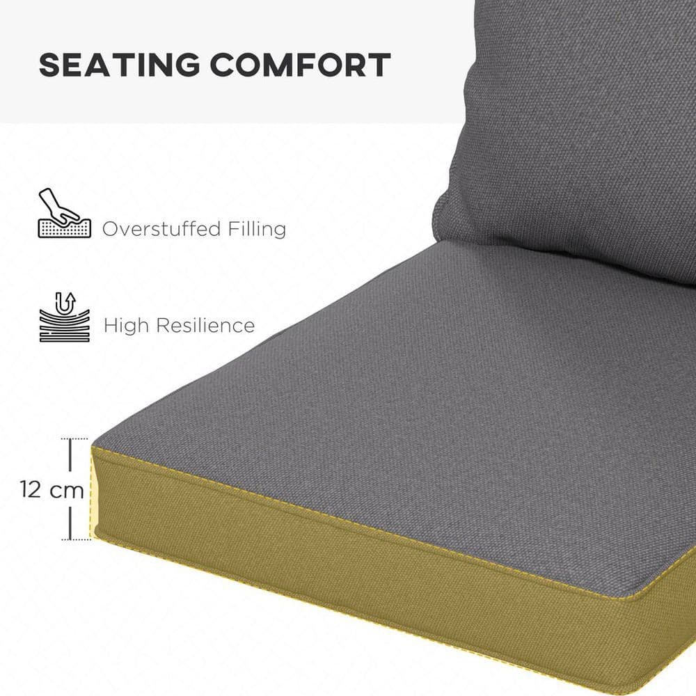 image-Outsunny One-piece Outdoor Back and Seat Cushion for Garden, Charcoal Grey