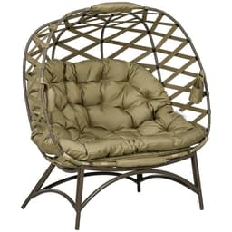 image-Outsunny 2 Seater Egg Chair Outdoor with Cushion, Cup Pockets - Khaki