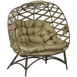 image-Outsunny 2 Seater Egg Chair Outdoor with Cushion, Cup Pockets - Khaki