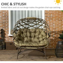 image-Outsunny 2 Seater Egg Chair Outdoor with Cushion, Cup Pockets - Khaki