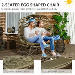 image-Outsunny 2 Seater Egg Chair Outdoor with Cushion, Cup Pockets - Khaki
