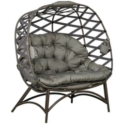 image-Outsunny 2 Seater Egg Chair Outdoor with Cushion, Cup Pockets - Sand Brown