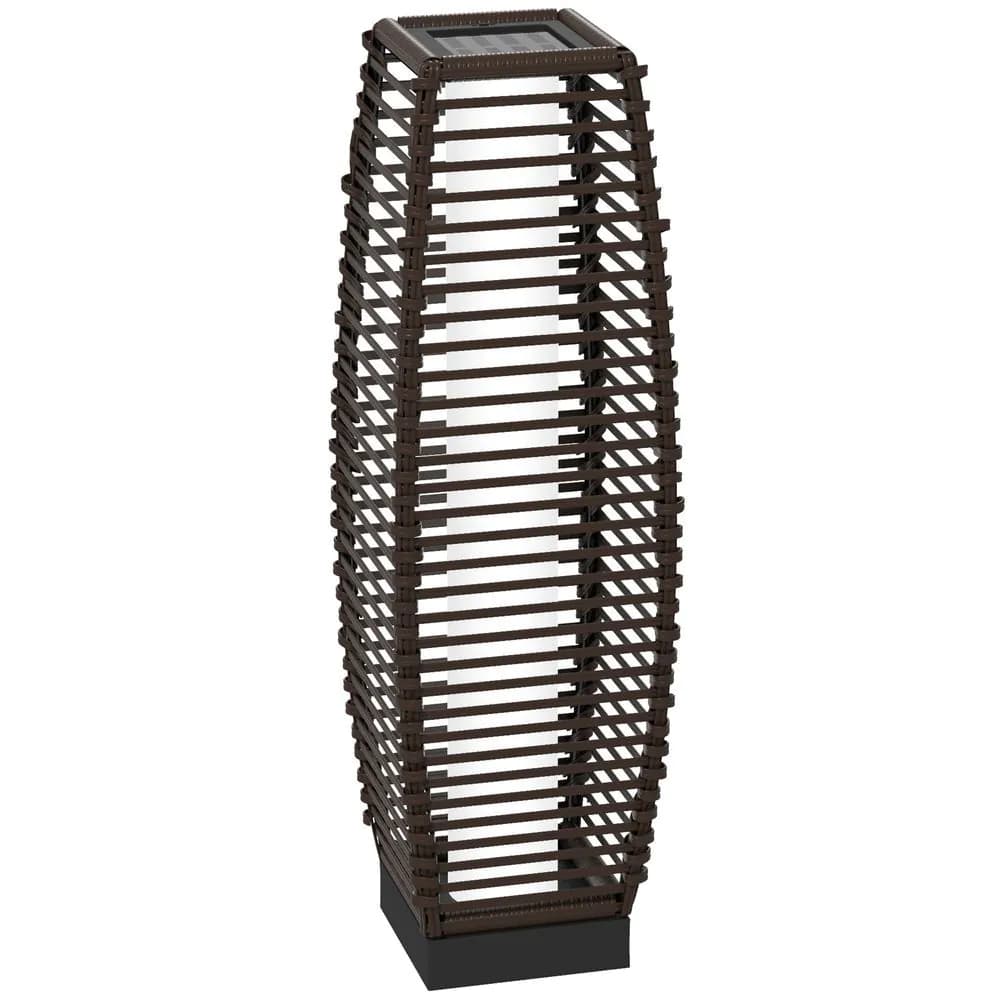 image-Outsunny Rattan Solar Floor Lamp with Auto On/Off LED Light for Porch Yard Brown