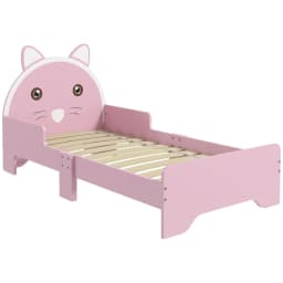 image-ZONEKIZ Toddler Bed Frame Cat Design Kids Bed with Guardrails - Pink